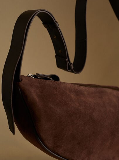 Suede Half Moon Crossbody Bag