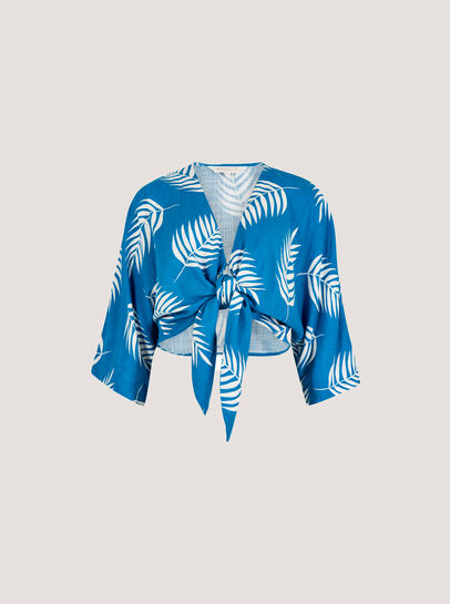 Tropical Leaf Tie Hem Crop Top