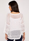 Crochet Knit Bell Sleeve Top, Cream, large