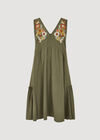 Embroidered Blooms Swing Mini Dress, Khaki, large