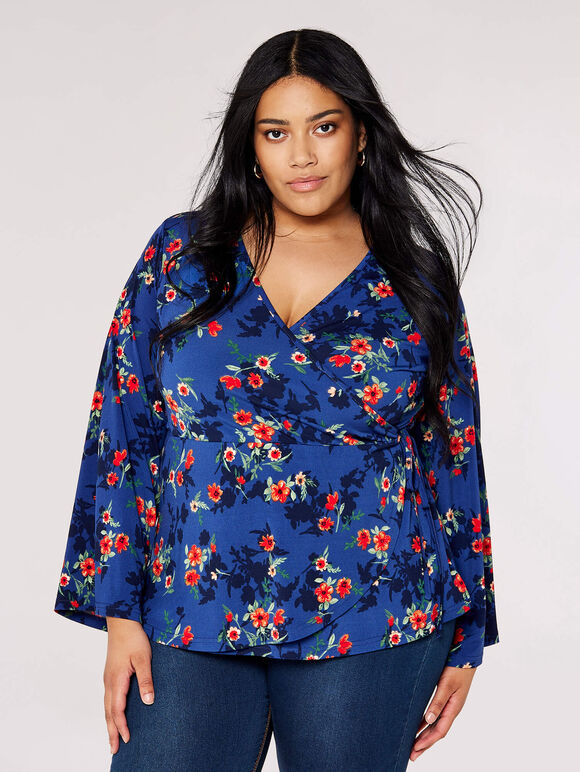 Curve Wrap Top, Blue, large