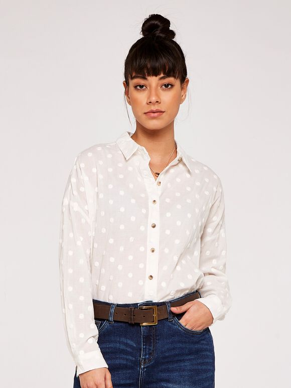 Polka Dot Oversized Shirt, Cream, large