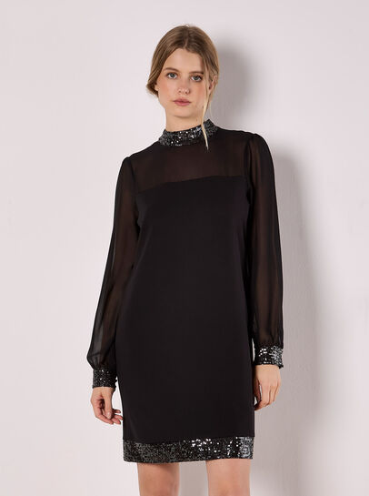 Sequin Trim Shift Mini Dress