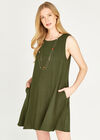 Ärmelloses Kleid aus strukturiertem Leinen, Grün, Größe L