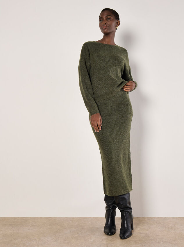 Waffle Knit Midaxi Skirt, Green, large