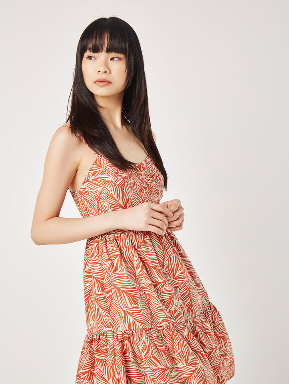Geo Leaf Camisole Mini Dress, Orange, large