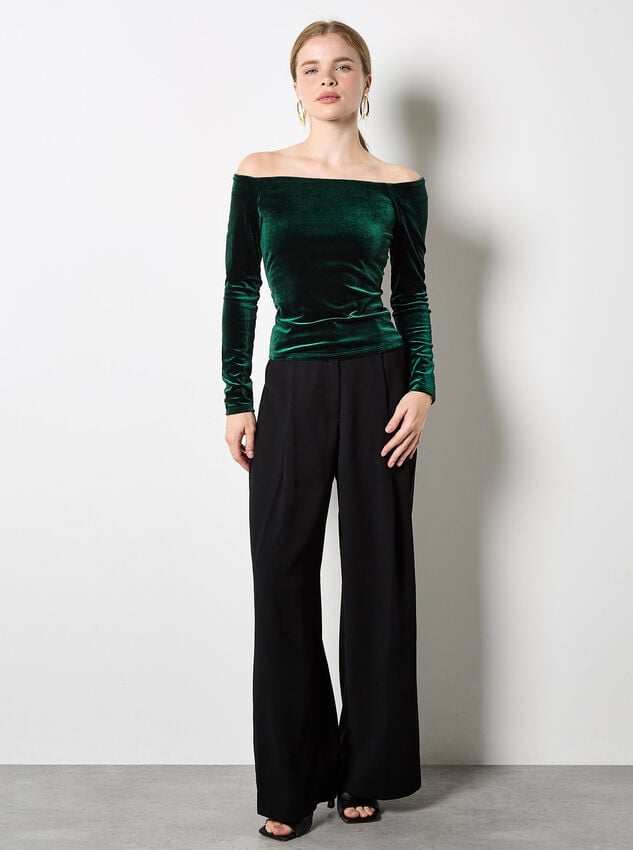 Bardot Velvet Top, Green, large