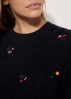Floral Embroidered Jumper, Navy, large