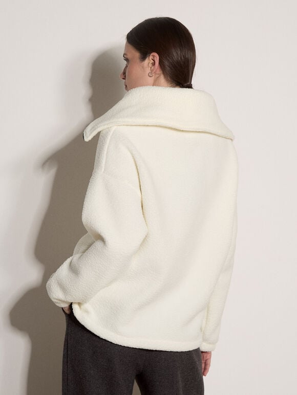 Funnel Neck Teddy Borg Fleece Jumper, White, large
