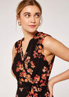 Graphic Floral Wrap Dress, Black, large