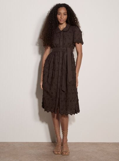 Cotton Floral Embroidered Midi Dress