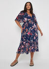Curve Abstract Floral Wrap Midi Dress, Navy, large