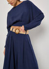 Pleated Palazzo Trousers With Belt, Navy, large