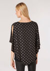 Asymmetrical Gold Foil Cape Top, Black, large