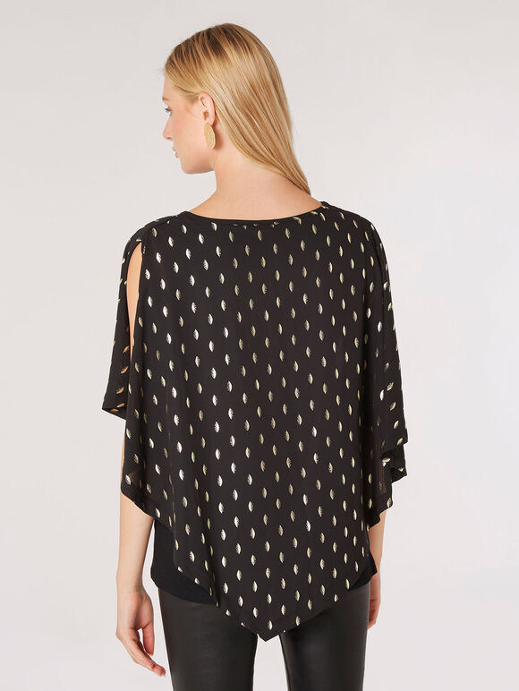 Asymmetrical Gold Foil Cape Top, Black, large