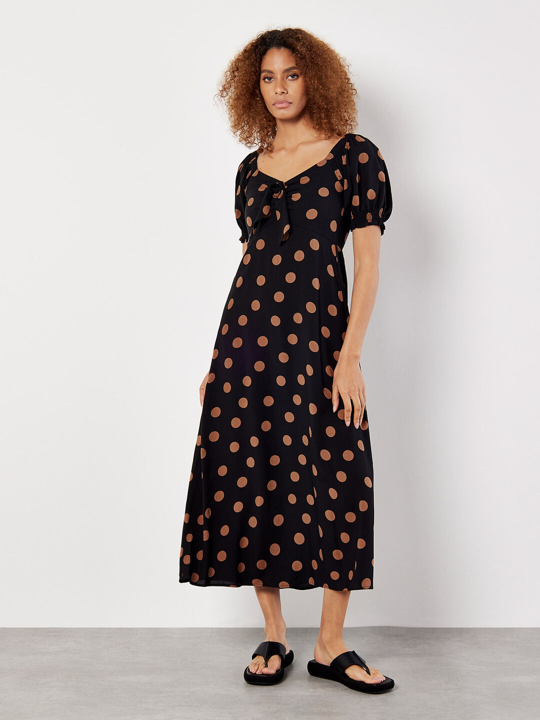 Polka Dot Bow Detail Midi Dress