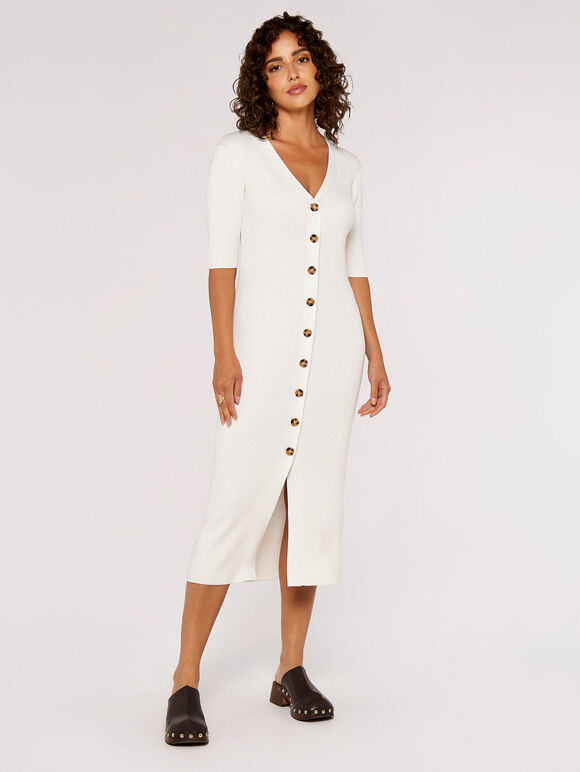 Sleek Button Down Dress, Cream, large