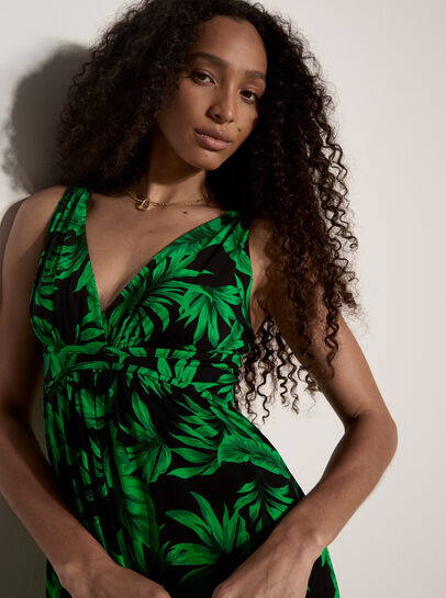 Tropical Leaf Jersey Maxi Dress