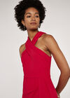 Cross Over Neck Dress, Red, large