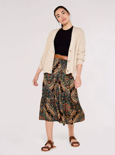 Scarf Print Tiered Skirt