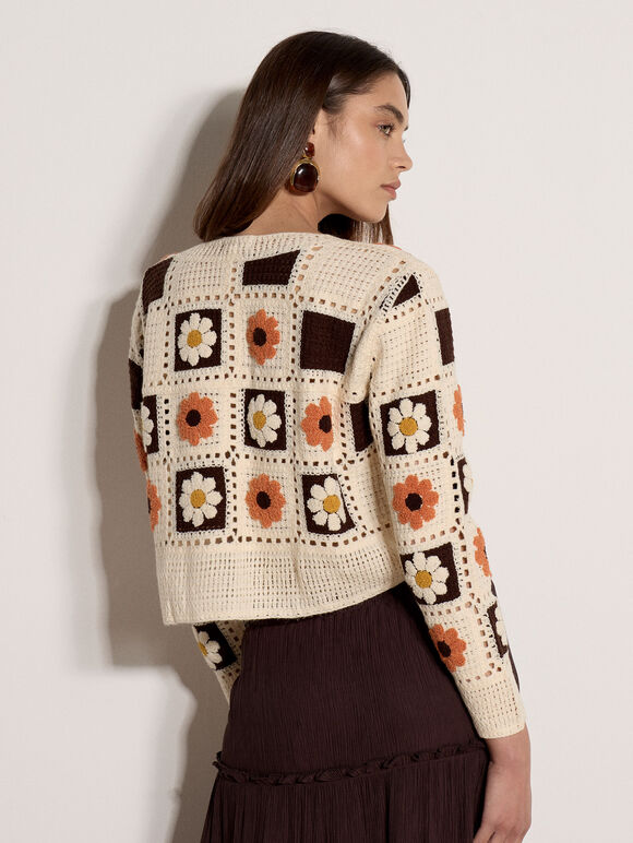 Patchwork Daisy Crochet Cardigan, Stone, large