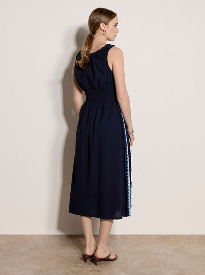 Crochet Trim Smocked Midi Dress