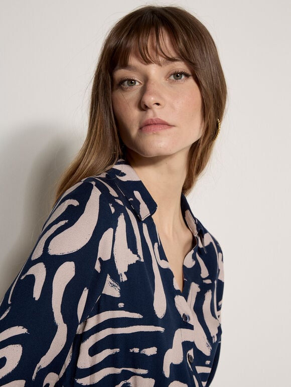 Abstract Brushstroke Midi Dress, Navy, large