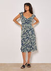 Floral Asymmetric Ruffle Midaxi Dress, Navy, large