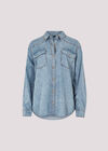 Oversized Cotton Denim Shirt, Blue, large