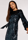 Sequin Shift  Mini Dress, Dark Grey - Charcoal, large