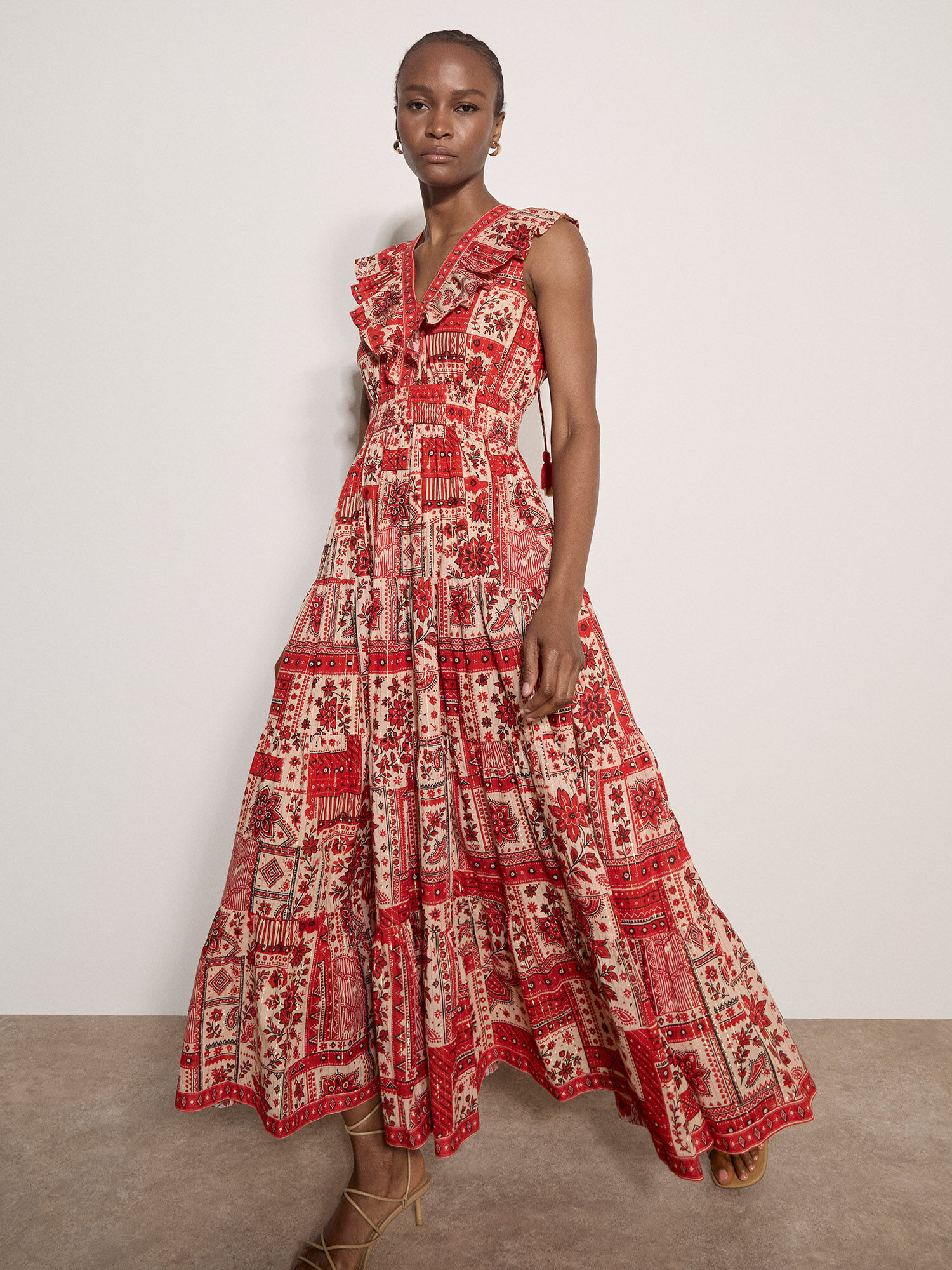 Shimmer Scarf Print Cotton Midaxi Dress | Apricot Clothing