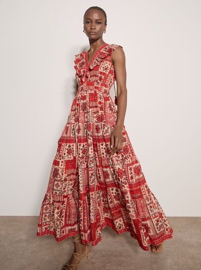 Shimmer Scarf Print Tiered Midaxi Dress