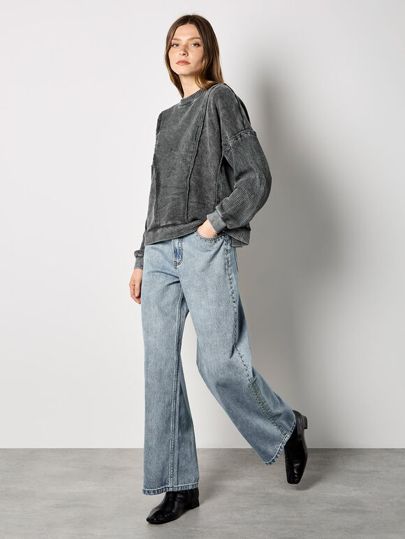 Waffle Panel Sweatshirt, Dark Grey/Charcoal, large