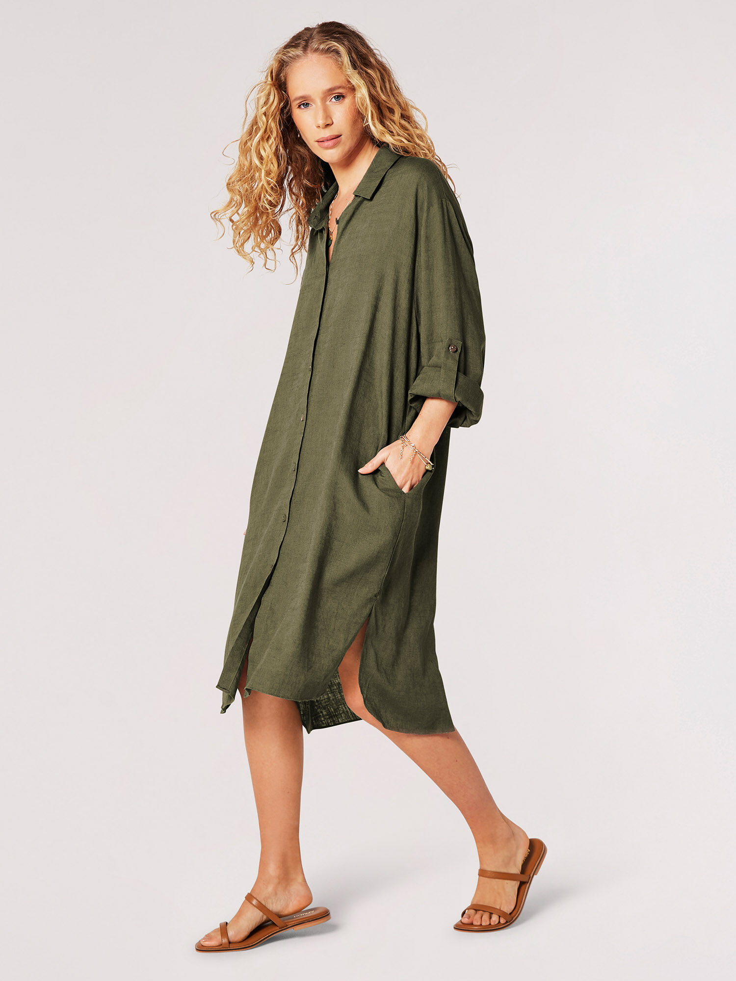 Mini Robe Chemise Oversize En Lin Melange