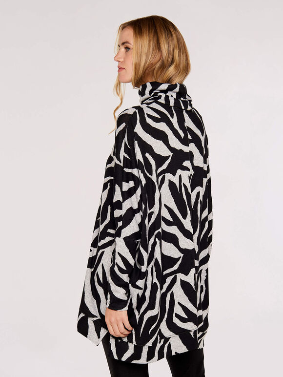 Zebra Print Oversized Tunic, Grey, large