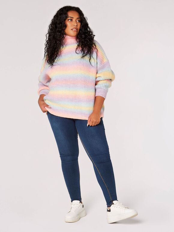 Curve Oversized Pastel Ombre Jumper, Pink, large