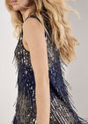 Sequin Fringe Swing Mini Dress, Navy, large