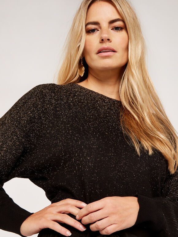 Lurex Ombre Batwing Jumper, Black, large