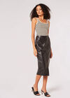 Button Down Faux Leather Midi Skirt, Black, large