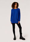 Batwing Longline Ribbed Jumper, Blue, large