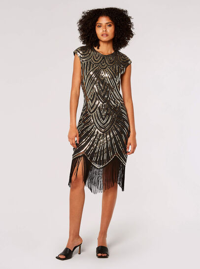 Art Deco Sequin Fringe Mini Dress