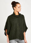 Waffle Cowl Neck Cape Top, Khaki, large
