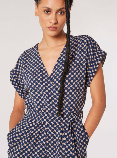 Oval Print Wrap Culotte Jumpsuit