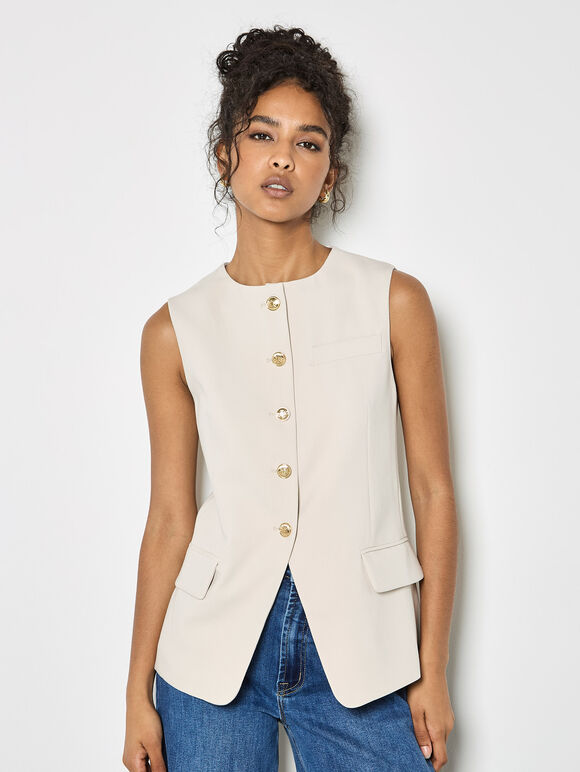 Tailored Waistcoat Top, Stone, large
