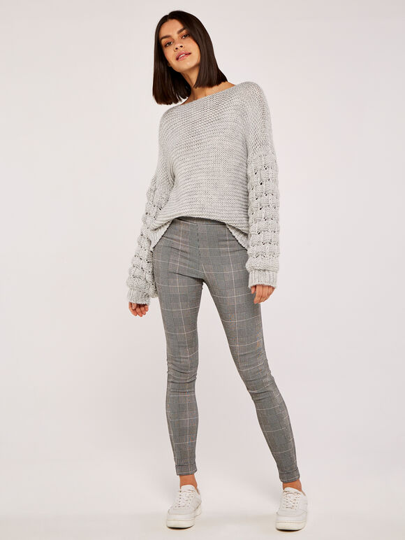 Chunky Weave Knit Sleeve Jumper, Grey, large