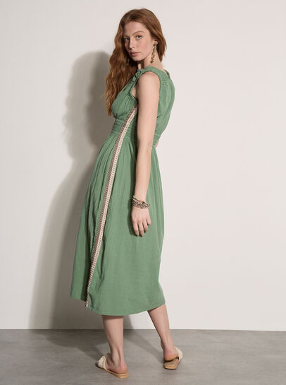 Crochet Trim Smocked Midi Dress