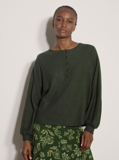 Waffle Knit Button Neck Top