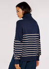 Striped Roll Neck Jumper, Navy, large