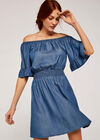 Chambray Bardot Dress, Blue, large