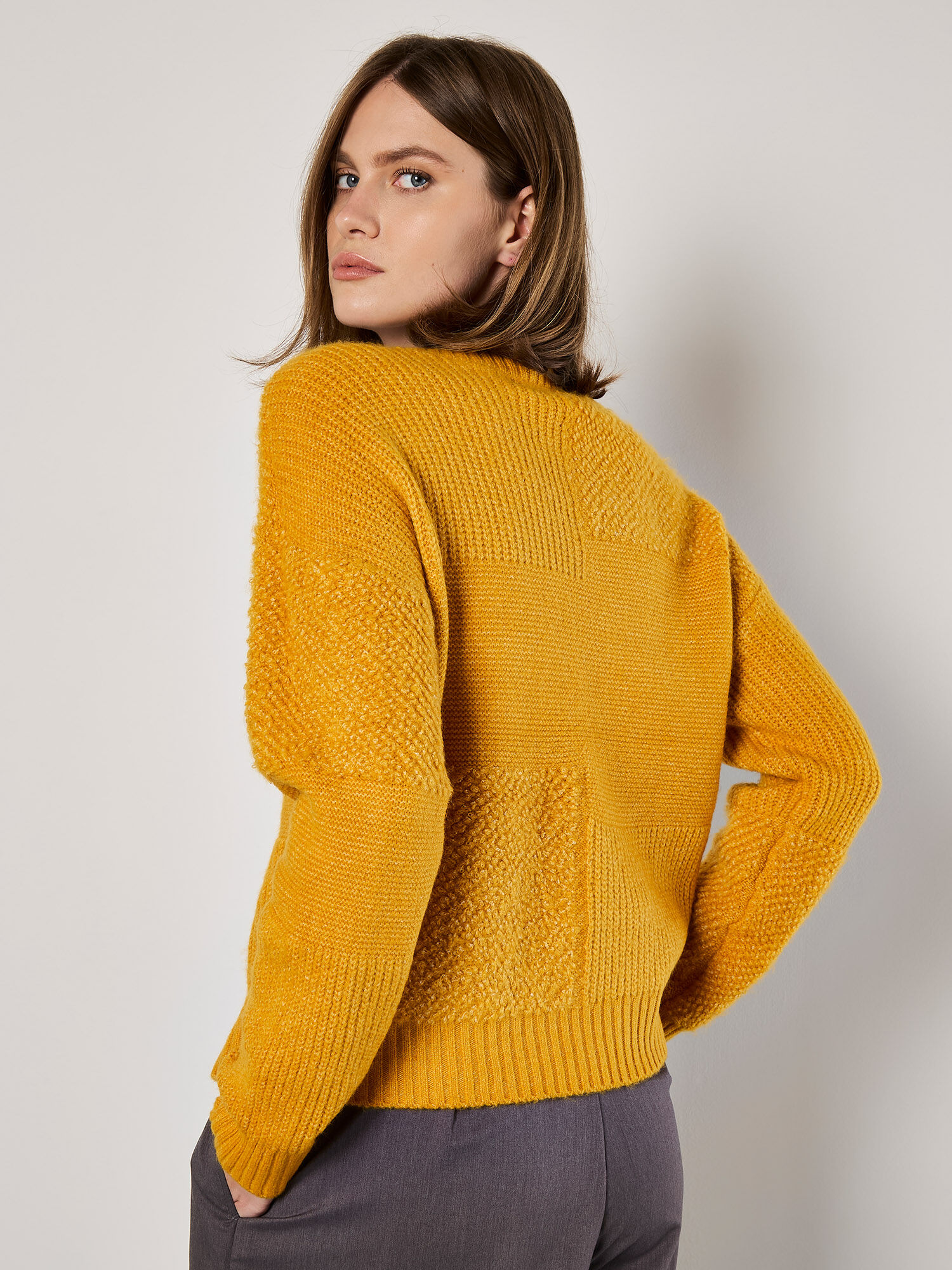 Mustard popcorn sweater clearance